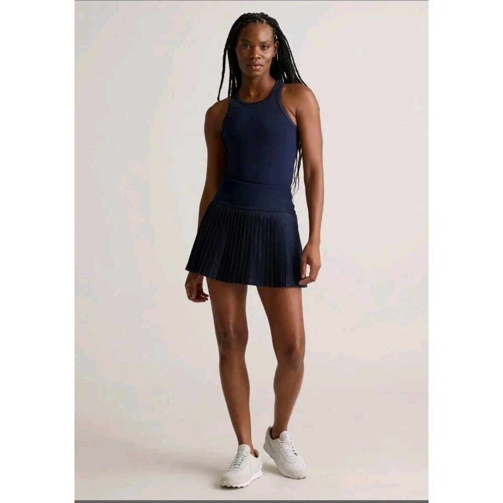 Quince Court Sport Pleated Tennis Skirt Deep Navy Blue Skirt NEW L